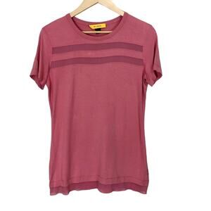 St. John Crew Neck Sheer Panel Pink T-Shirt Size Small